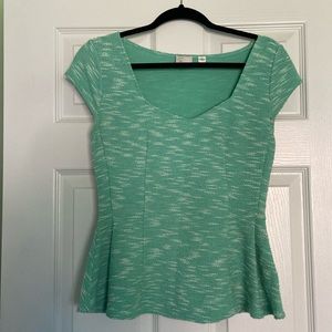 Anthropologie 9-HI5 STCL Textured Green and White Peplum Top